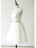 Sheer Cap Sleeves Ivory Tulle Chic Short Wedding Dress